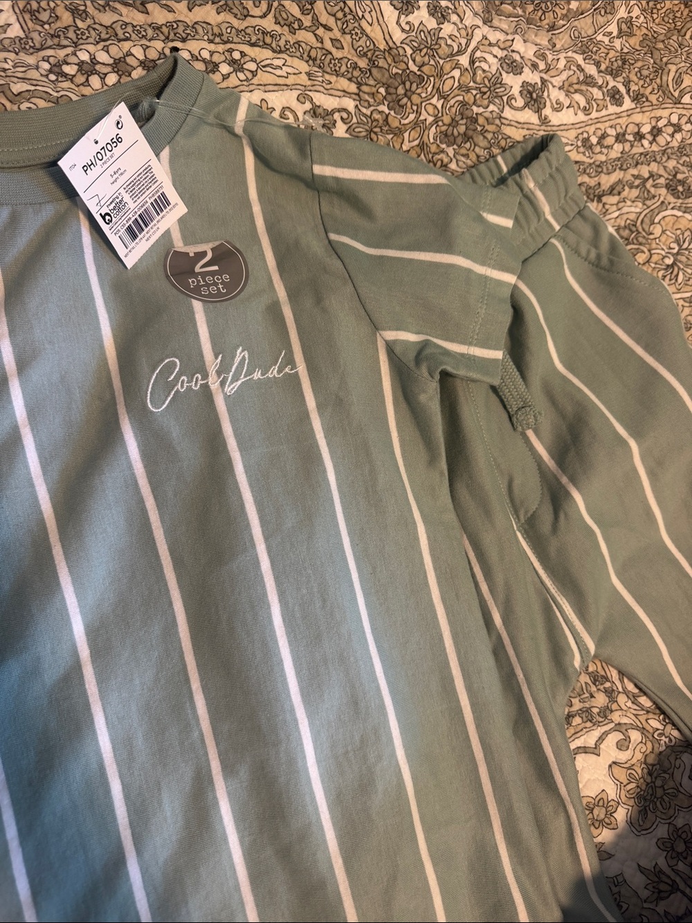 next 100% cotton Sage Green & White Striped Kids Set